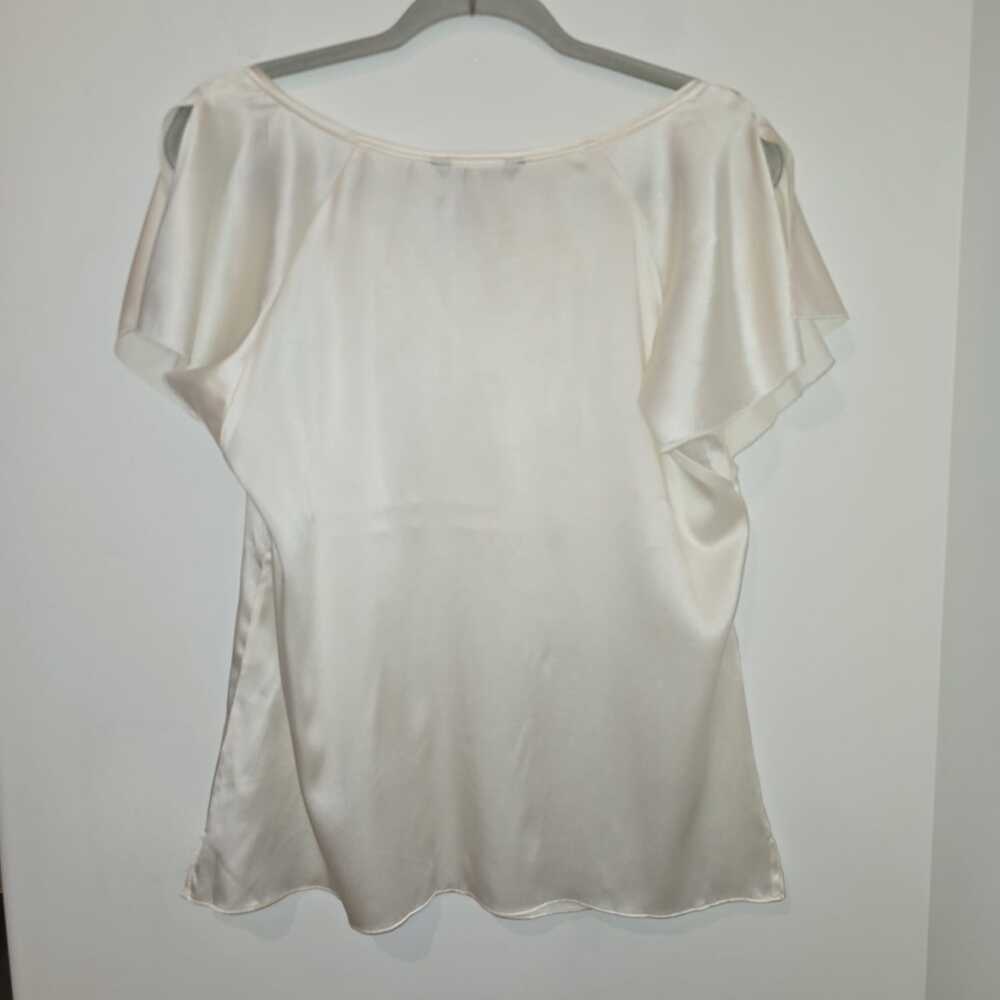 WHMB Silk Stretch Ivory Tie-Neck Peasant Top Size M Boho Romantic Feminine - Picture 4 of 6